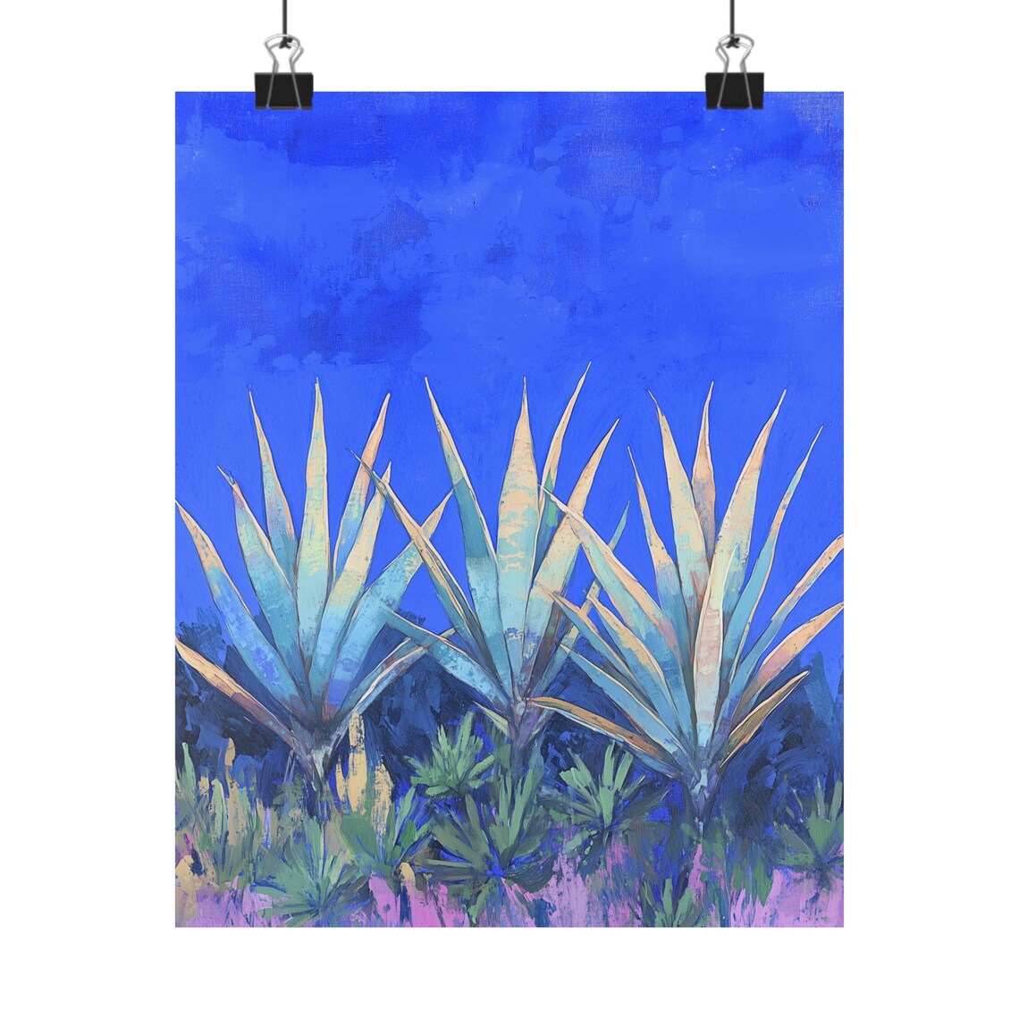 Agave Trio, Southwestern Modern Blue Plant Art Print