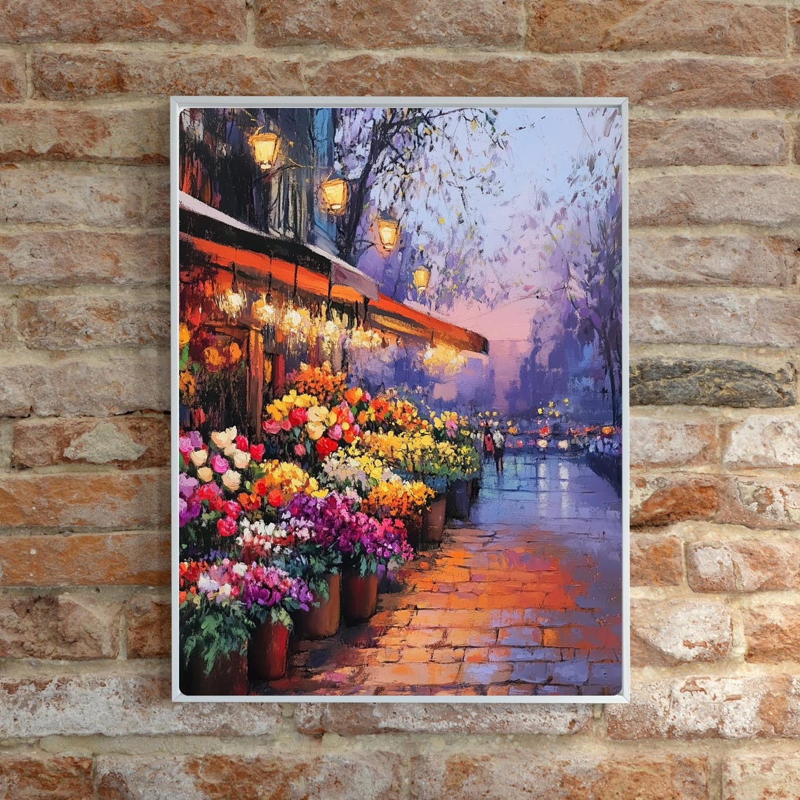 Rainy Evening Flower Market Street Glow Impressionist Poster - Image 6
