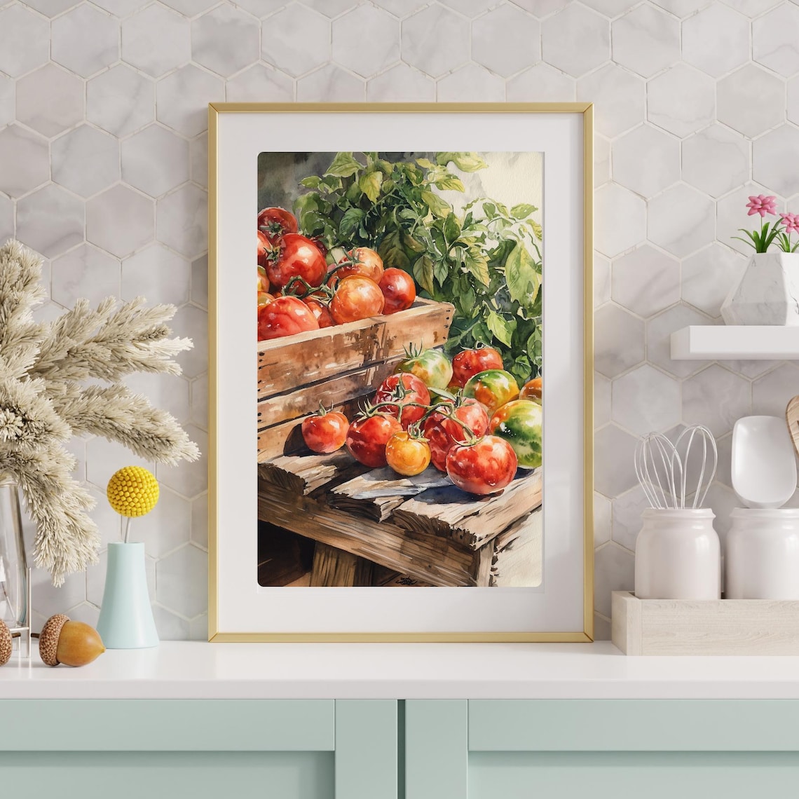 Tomato Harvest Wooden Crate Vine Ripened Garden Watercolor Poster - Image 4