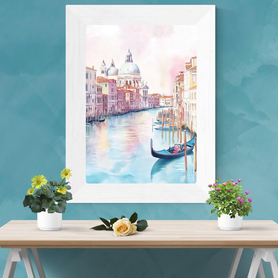 Venice Grand Canal Pastel Watercolor Gondola Scenic Cityscape Poster - Image 4
