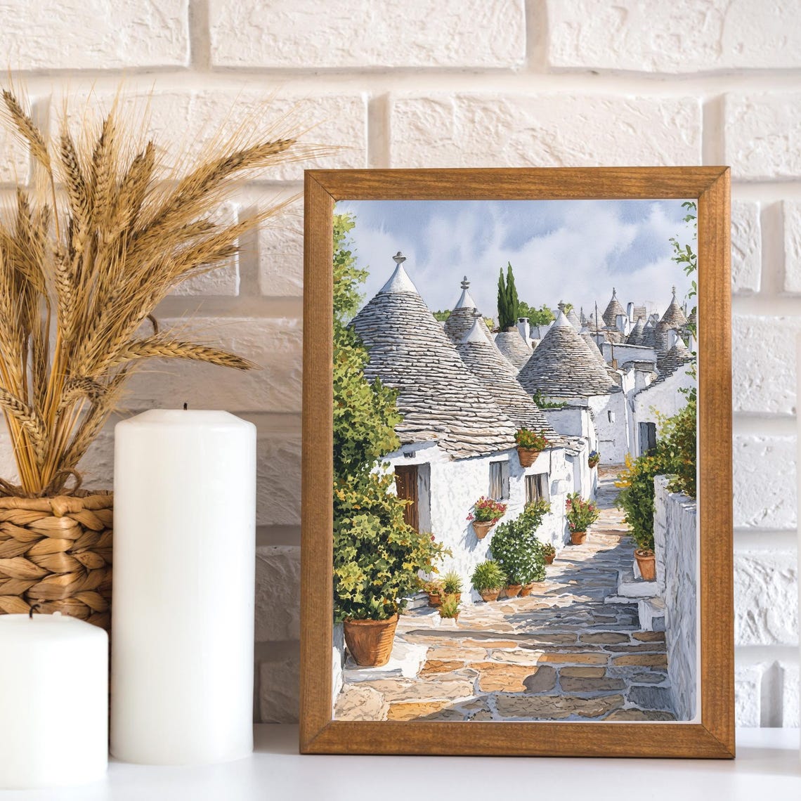 Alberobello Trulli Alley Flower Pots Sunlit Stone Lane Poster - Image 2