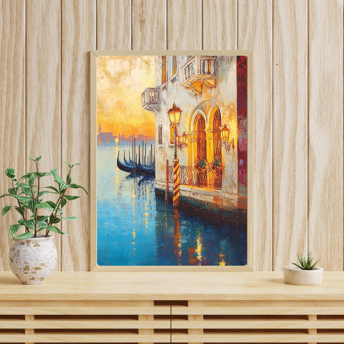 Venice Grand Canal Evening Palazzo Gondolas Lamplight Water Poster - Image 3