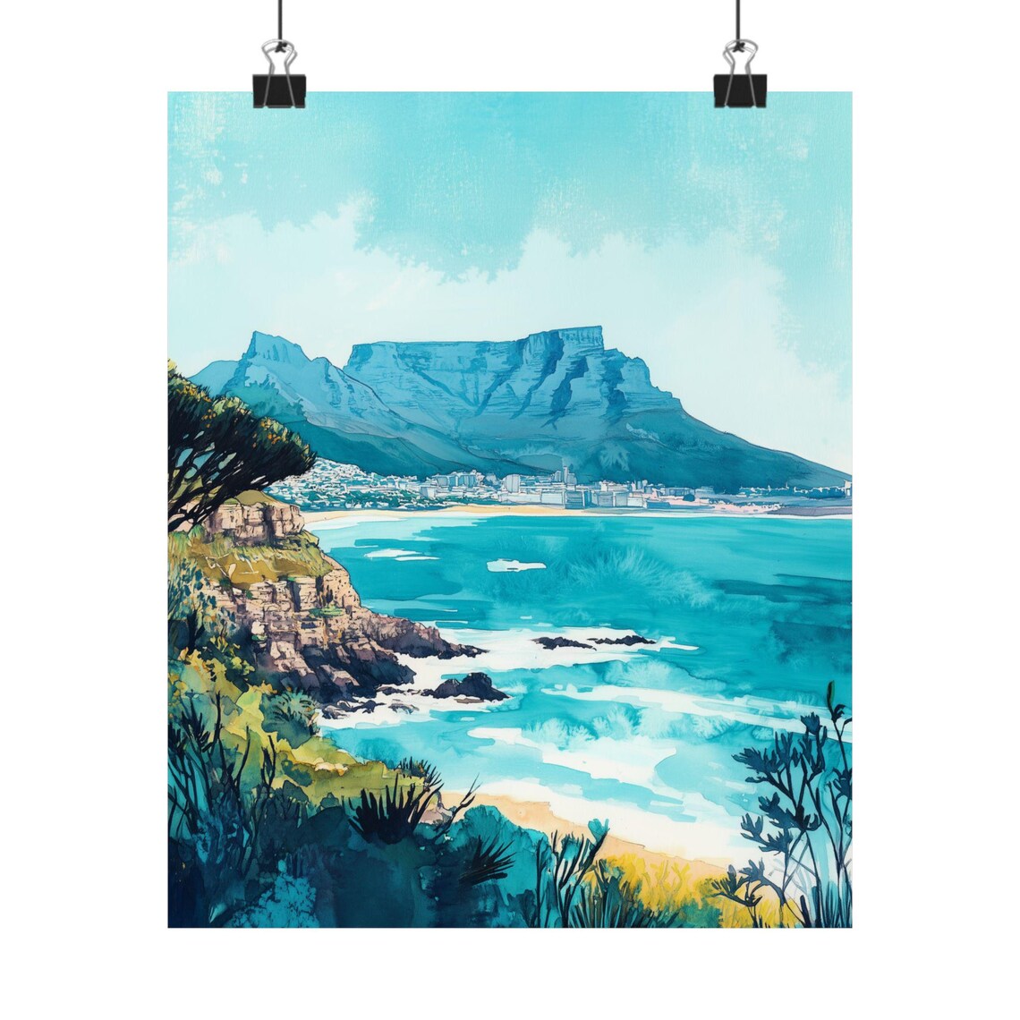 Table Mountain Cape Town Turquoise Bay South Africa Travel Poster