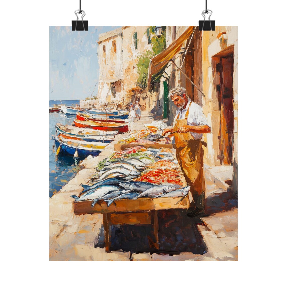 Sicilian Fish Market Fresh Catch by the Sea Oil Painting Poster