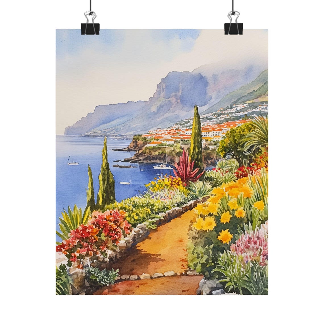 Madeira Coastal Garden Path Above the Island Shoreline Poster