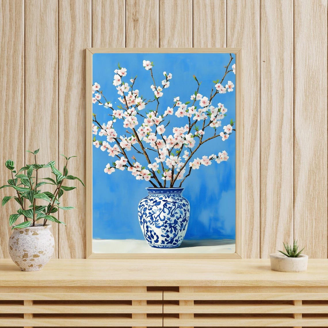 Cherry Blossom Branches in Blue Porcelain Vase Spring Art Poster - Image 4