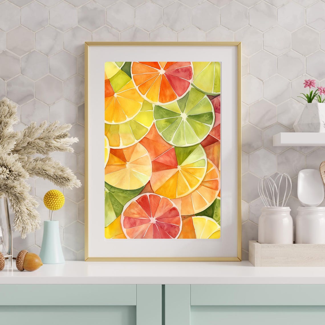 Colorful Sliced Citrus Wheel Watercolor Fruit Pattern Poster - Image 4