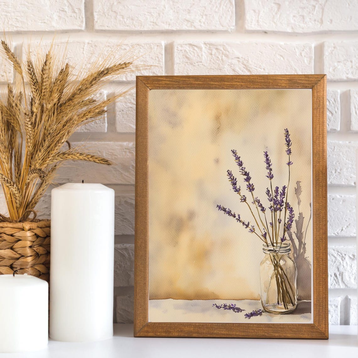 Lavender Stems in Glass Jar Warm Watercolor Still Life Poster - Image 2