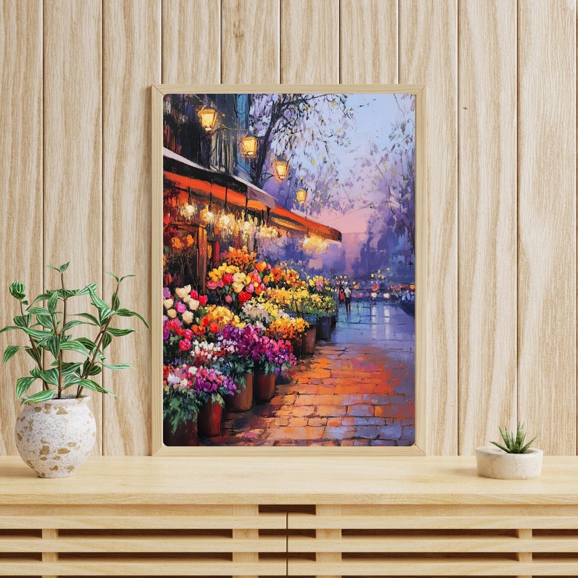 Rainy Evening Flower Market Street Glow Impressionist Poster - Image 4