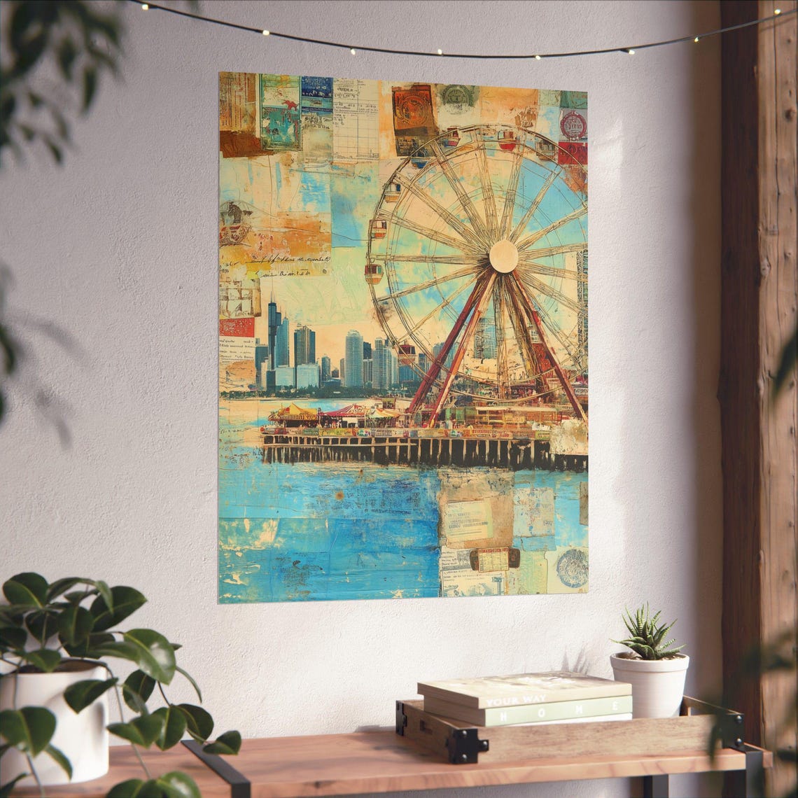 Chicago Navy Pier Ferris Wheel Vintage Collage Lake Michigan Poster - Image 4