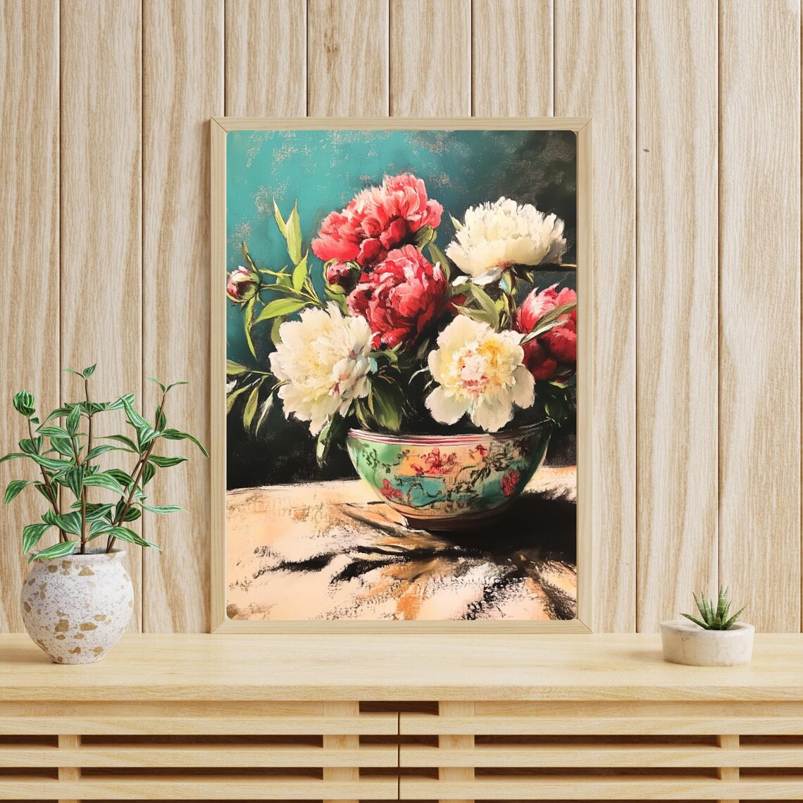 Red and White Peonies in Chinoiserie Bowl Floral Still Life Poster - Image 4