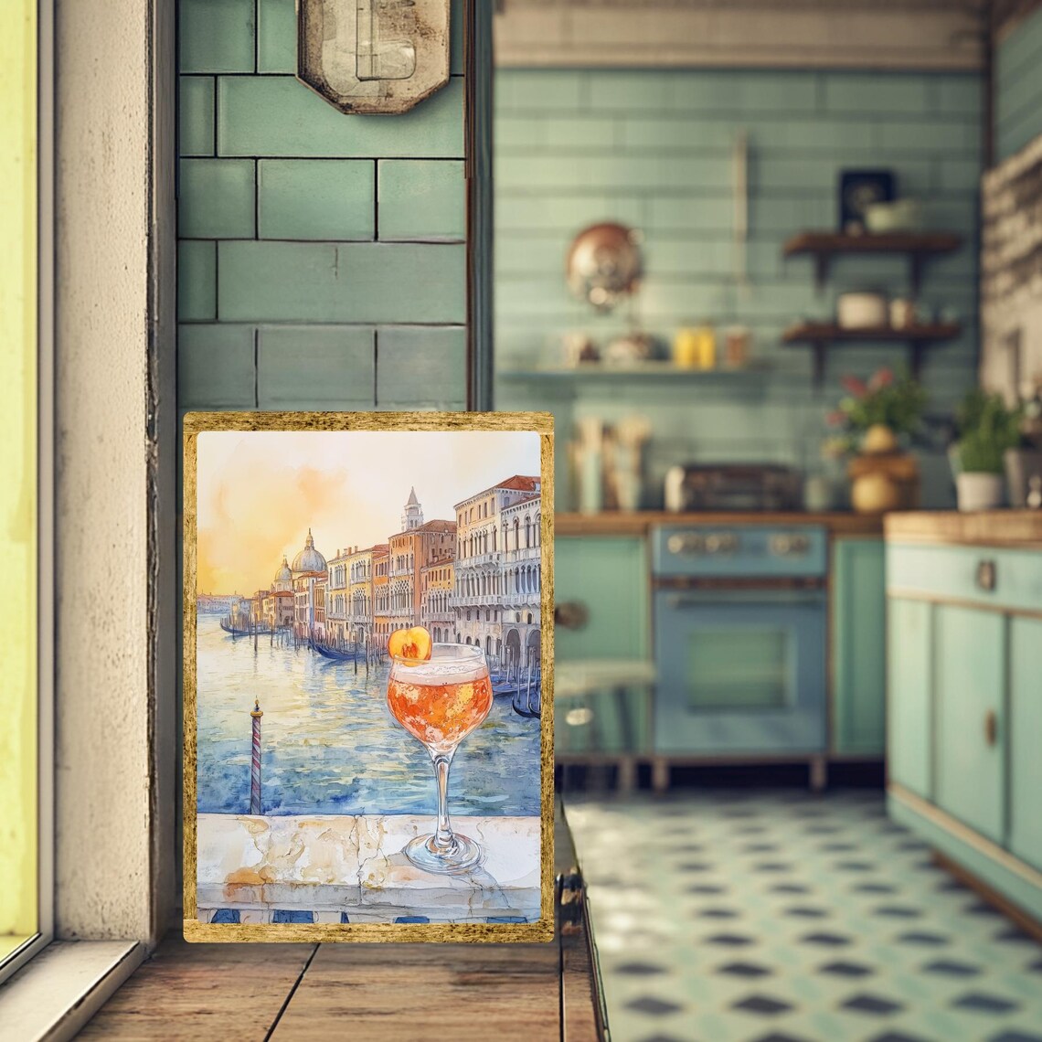 Peach Bellini Cocktail Overlooking the Grand Canal at Sunset Poster - Image 3