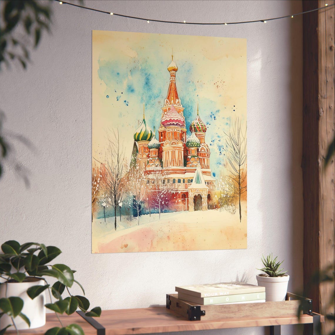 St Basils Cathedral Moscow Winter Snow Onion Dome Watercolor Poster - Image 4