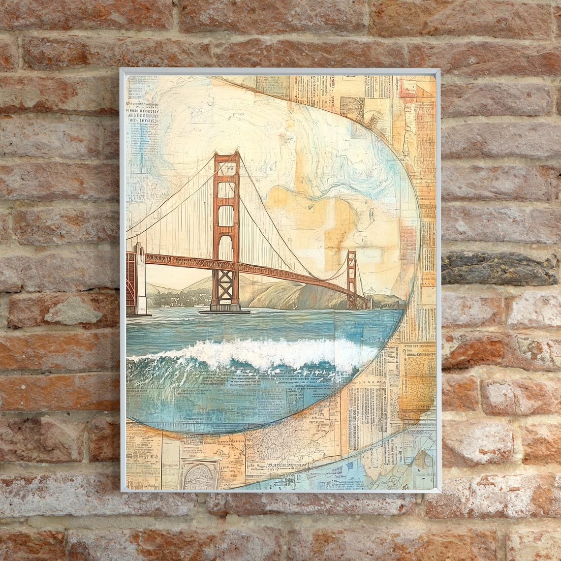 Golden Gate Bridge San Francisco Vintage Map Collage Art Poster - Image 2