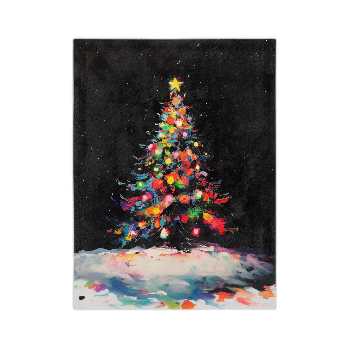 Midnight Christmas Tree with Bright Ornaments Night Art Print