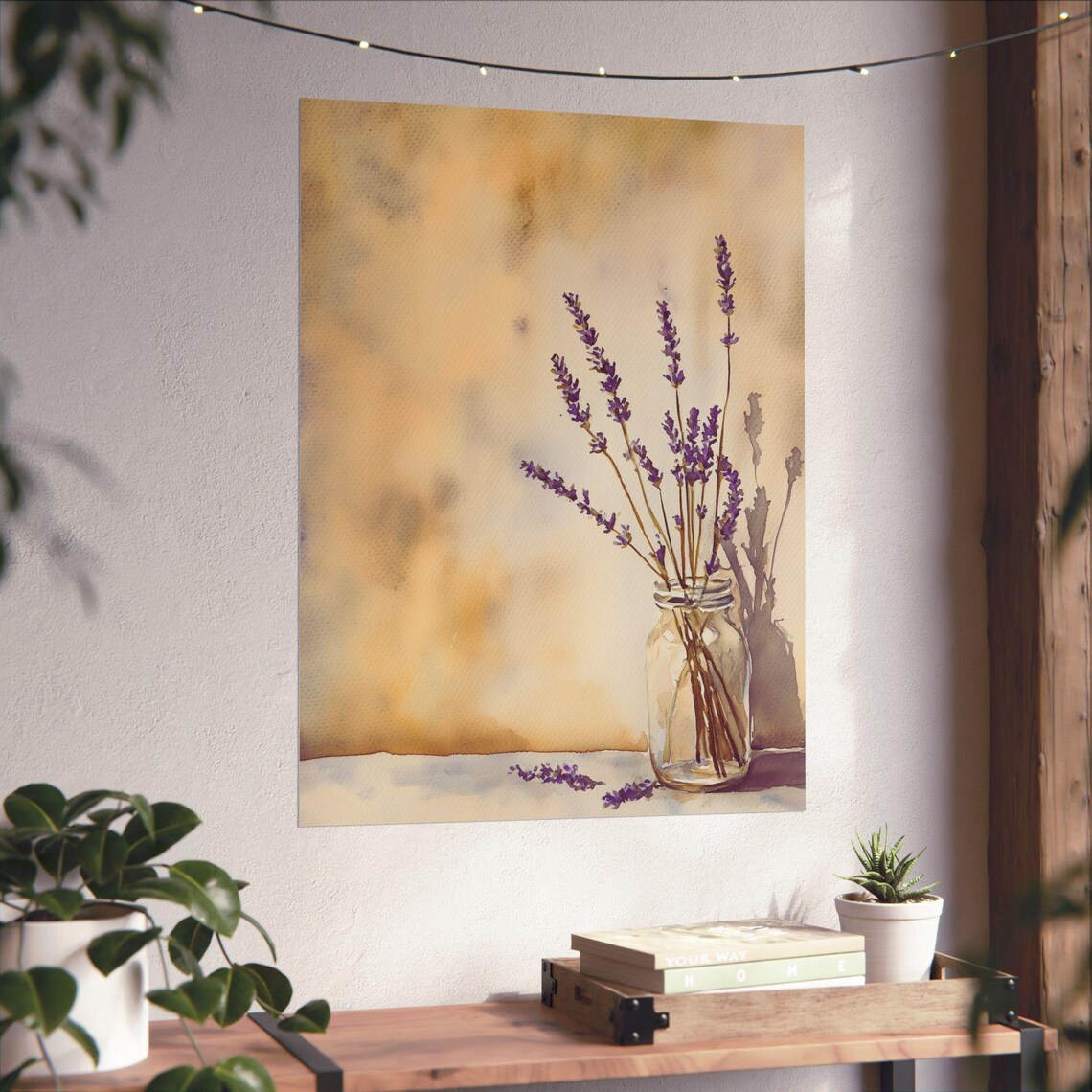 Lavender Stems in Glass Jar Warm Watercolor Still Life Poster - Image 6