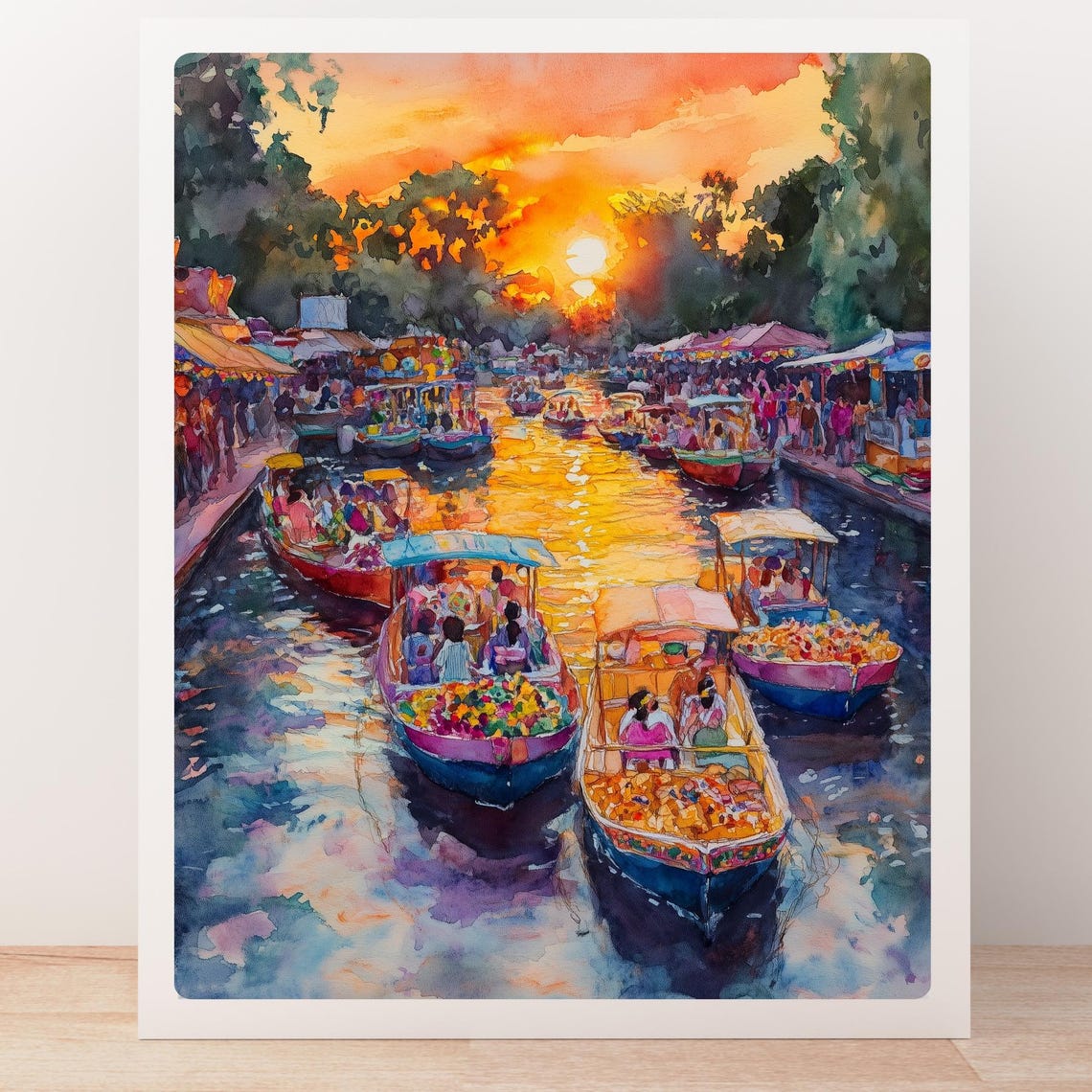 Trajineras Full of Flowers on the Xochimilco Canals at Sunset Poster - Image 5