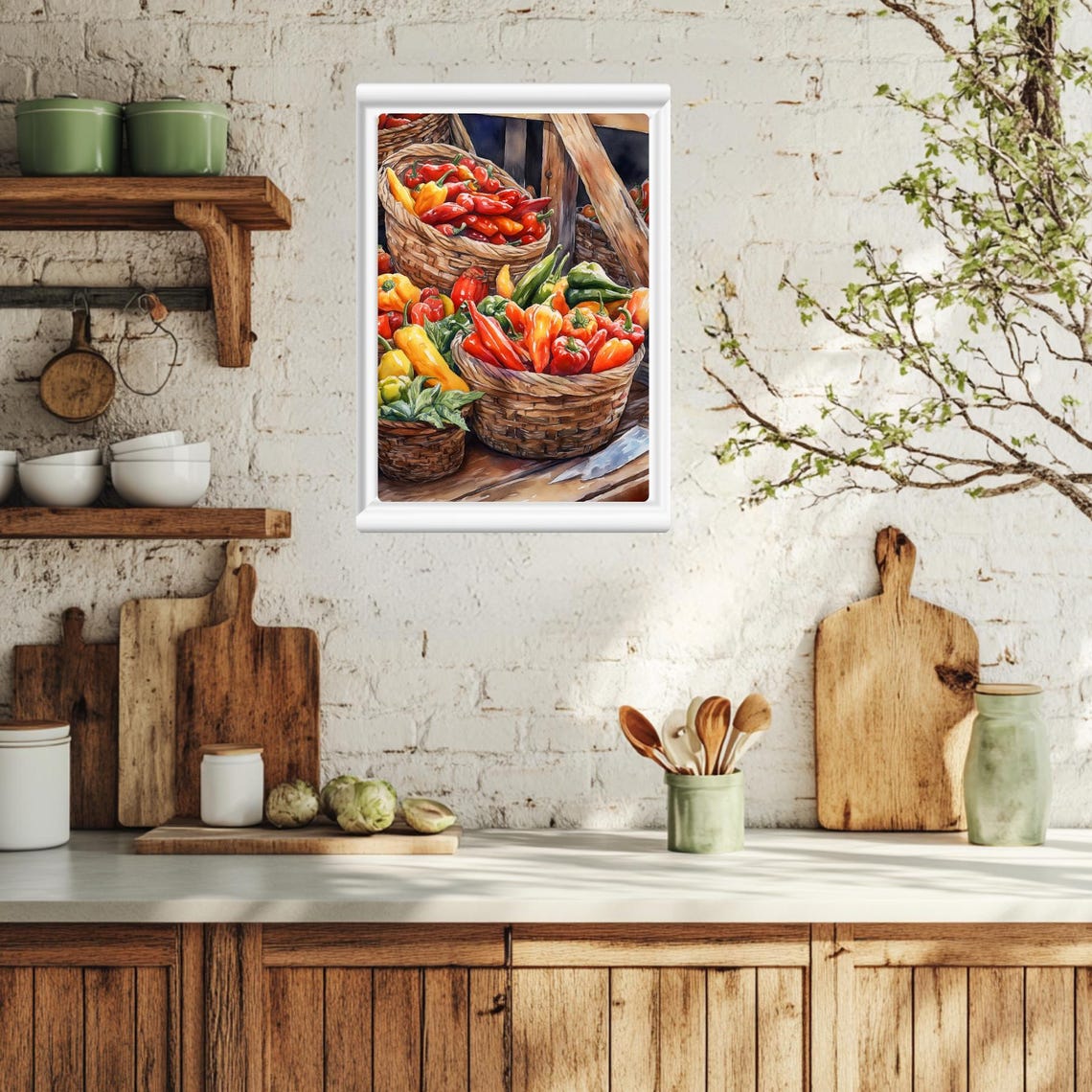 Pepper Harvest Wicker Baskets Colorful Market Watercolor Poster - Image 2