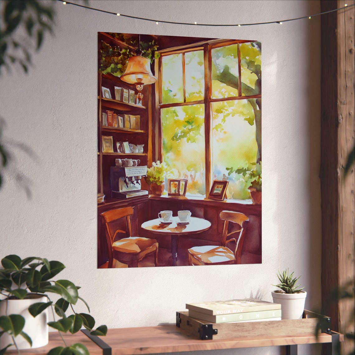Cozy Corner Café with Two Cups of Coffee by a Sunny Window Print - Image 6