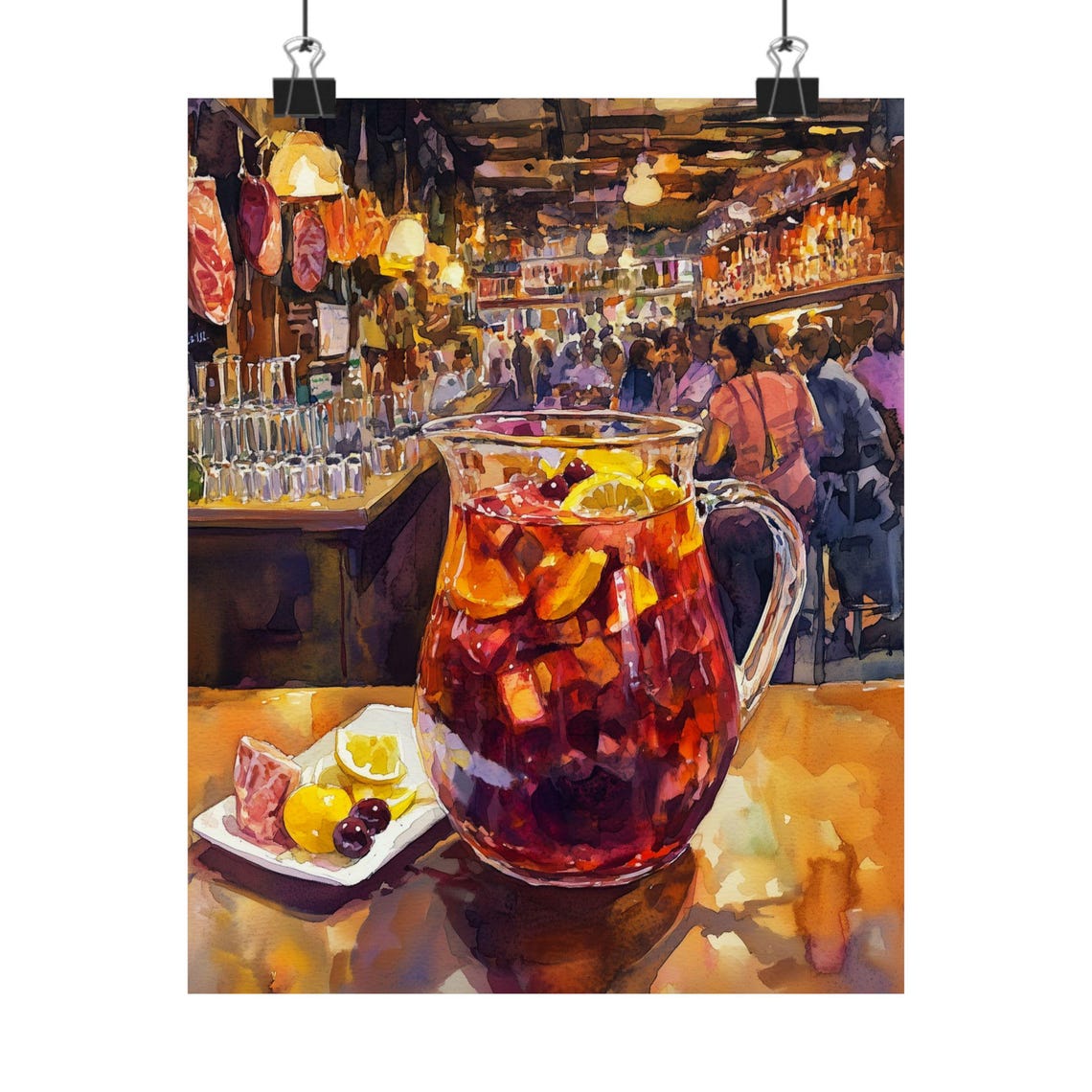 Spanish Sangria Pitcher at Barcelona Tapas Bar Watercolor Poster