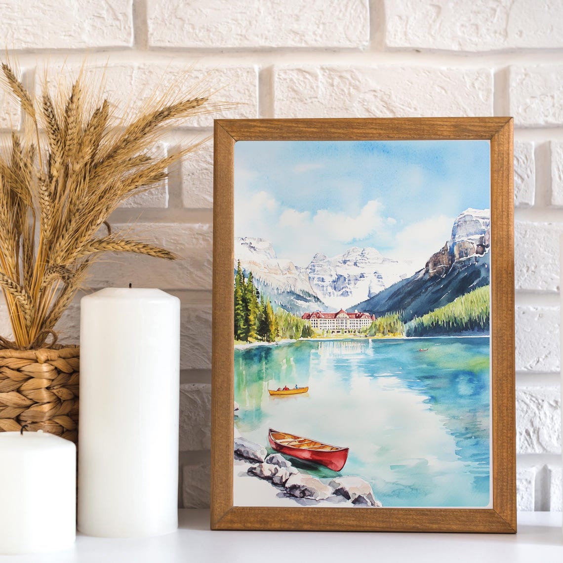Lake Louise Red Canoe Beneath the Snowy Canadian Rockies Poster - Image 3