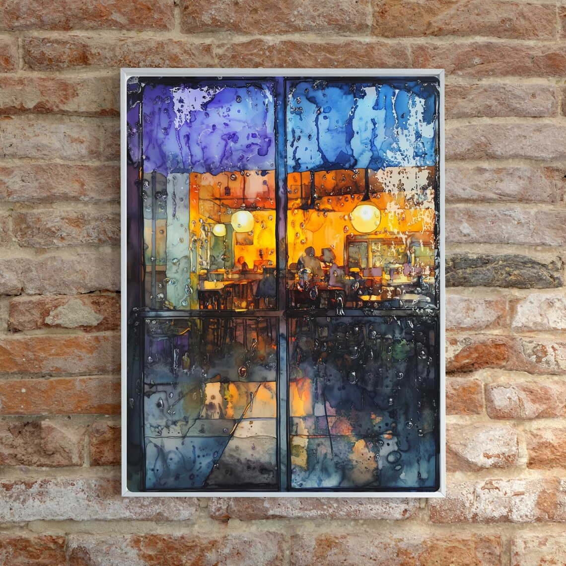 Rain Streaked Window Painting Coffee Shop Art Moody Cafe Scene Decor Rainy Weather Print Window View Wall Art - Image 6