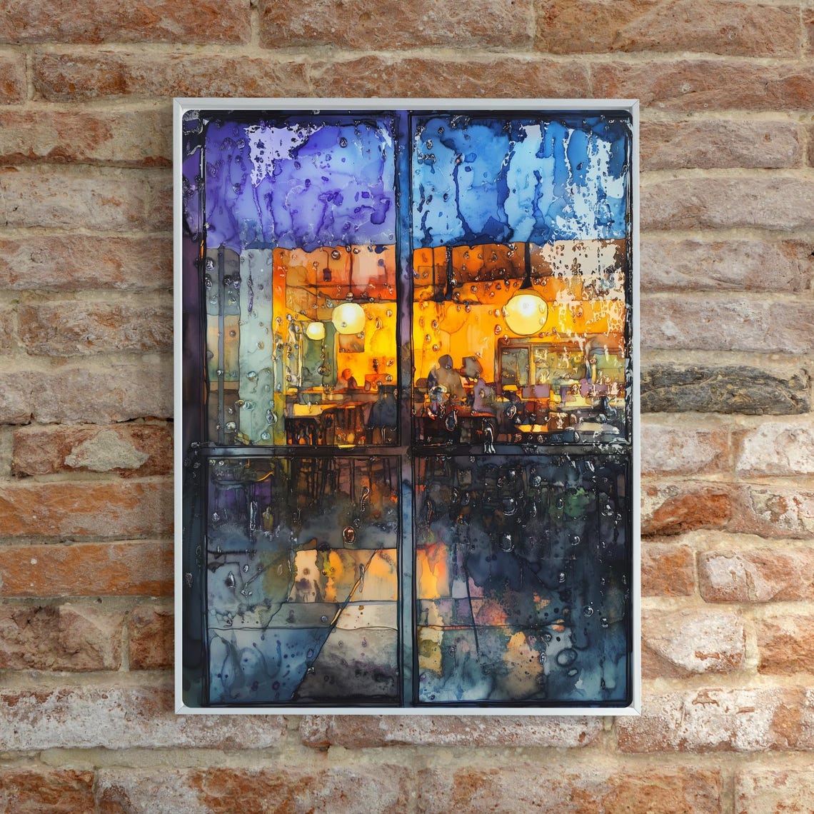 Rainy Night Cafe Window Warm Interior Glow Watercolor Poster - Image 6
