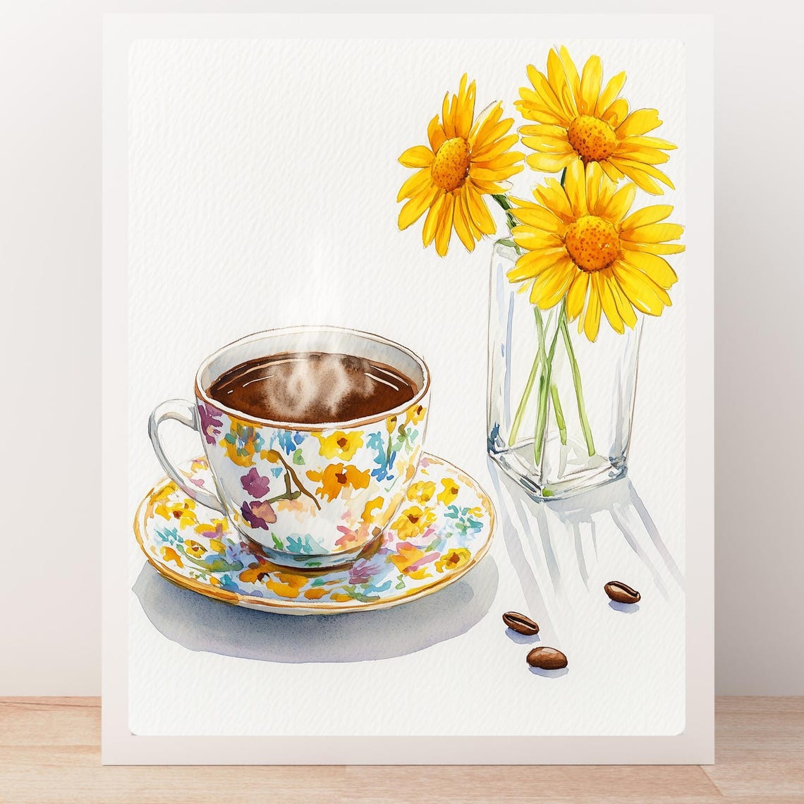 Floral Coffee Cup Yellow Daisies Cheerful Spring Morning Wall Art - Image 6