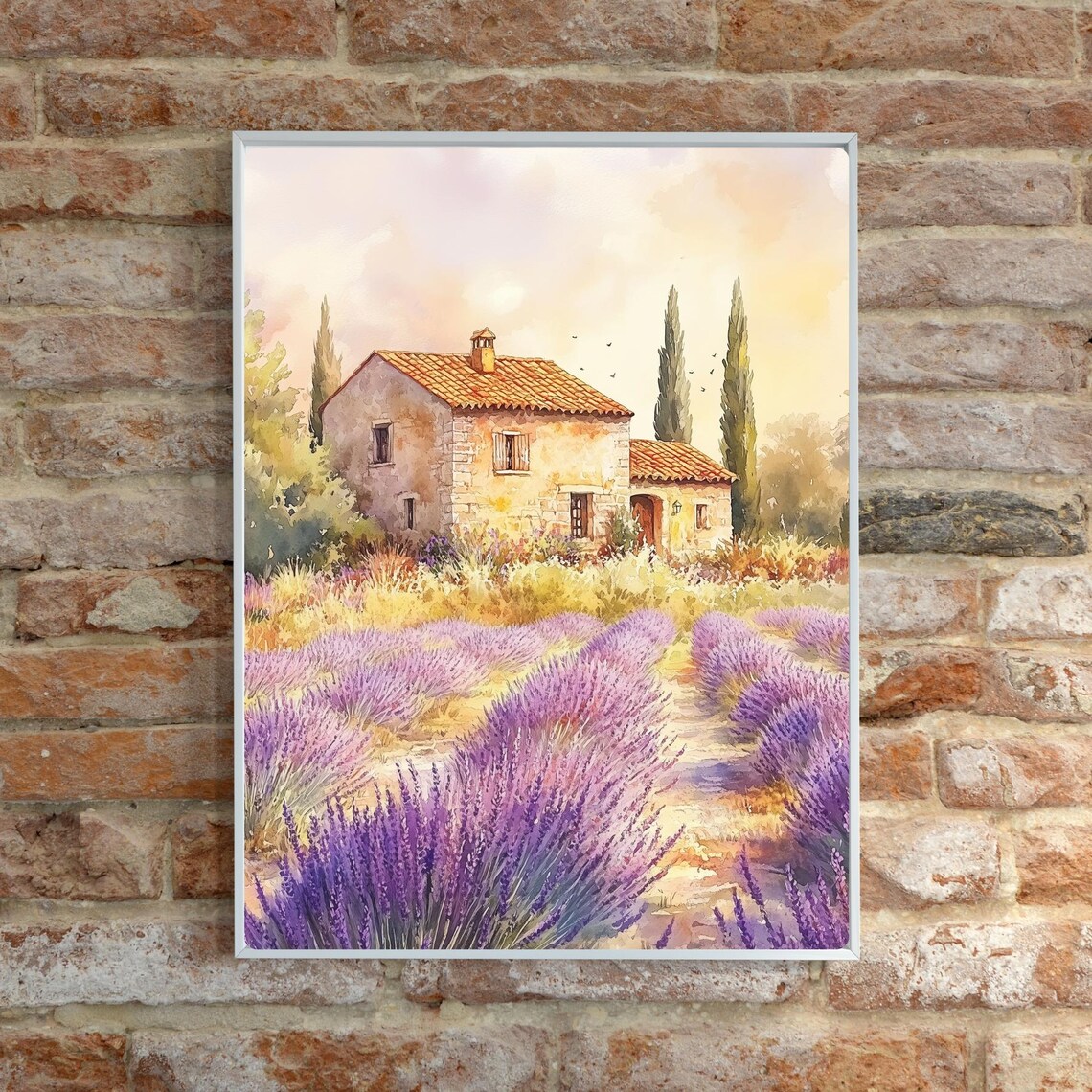 Lavender Field Stone Farmhouse French Countryside Watercolor Poster - Image 4