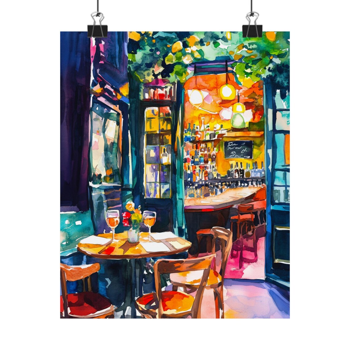 Paris Cafe Watercolor Art Print, French Bistro Scene