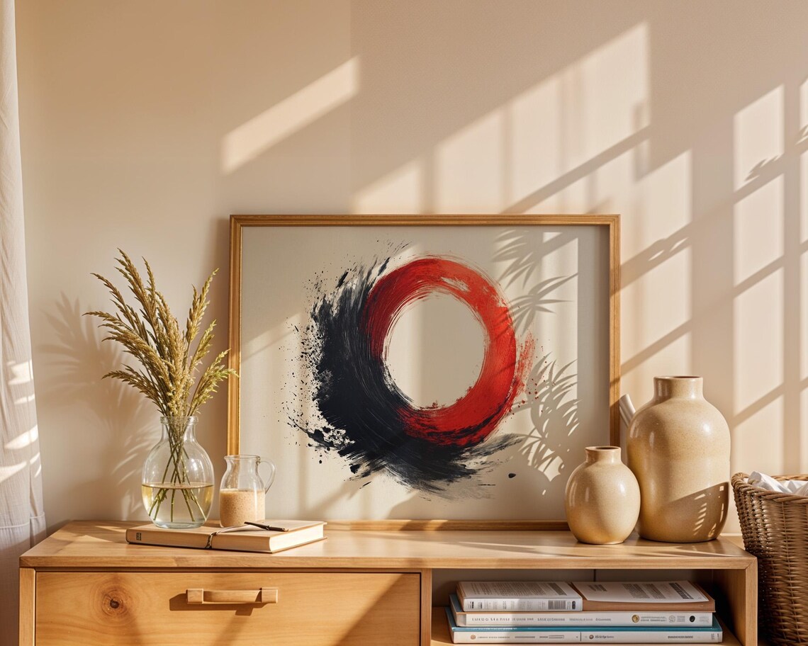Orange And Black Paint Circle Modern Poster - Image 4