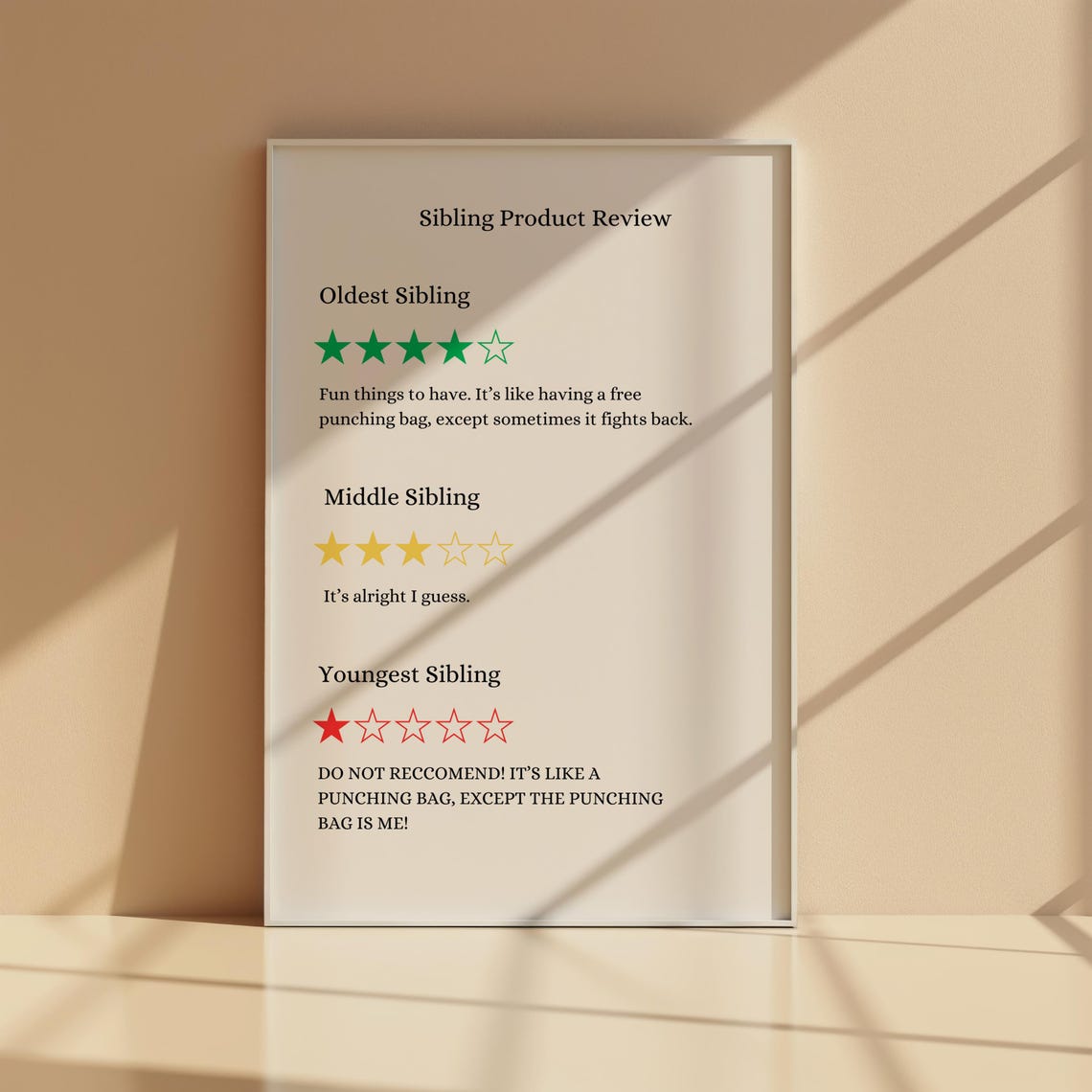 Funny Sibling Product Review Wall Art Home Kitchen Office And Room Decor