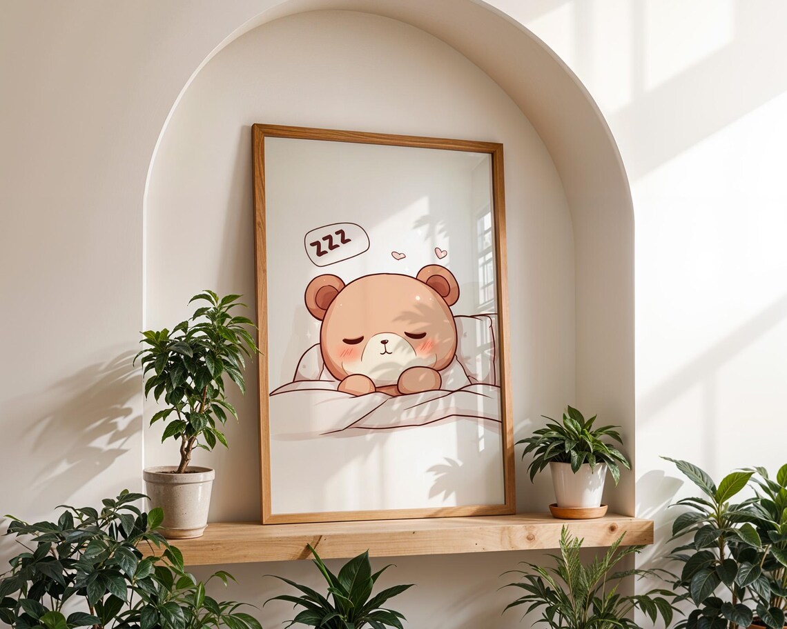 Cute Sleeping Bear Kawaii Animal Poster for Kids Room and Nursery Wall - Image 2