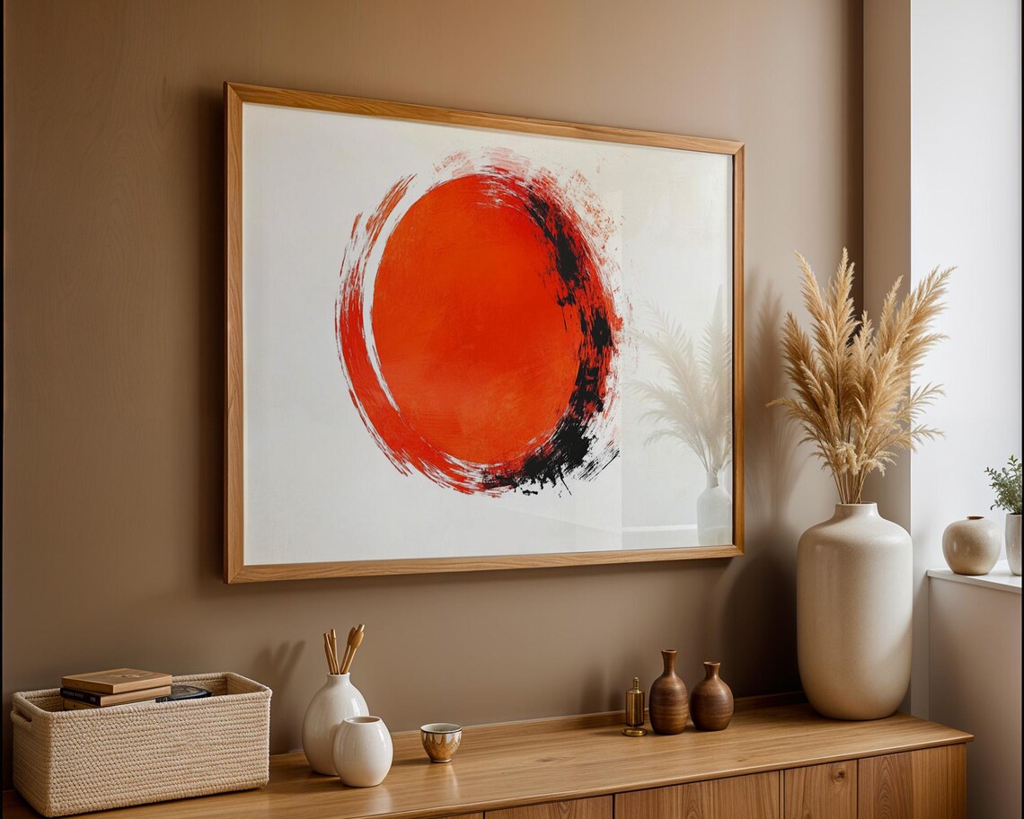 Big Orange Circle Paint Modern Art Poster Wall Art For Home Office Room Decor