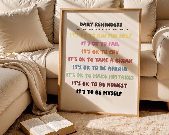 Daily Reminders Colorful Affirmations Poster for Mental Health Decor