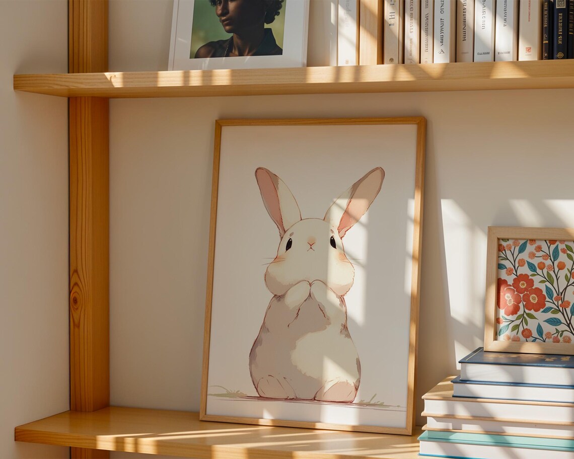 Sweet Cute White Bunny Rabbit Watercolor Nursery Animal Art Print - Image 3