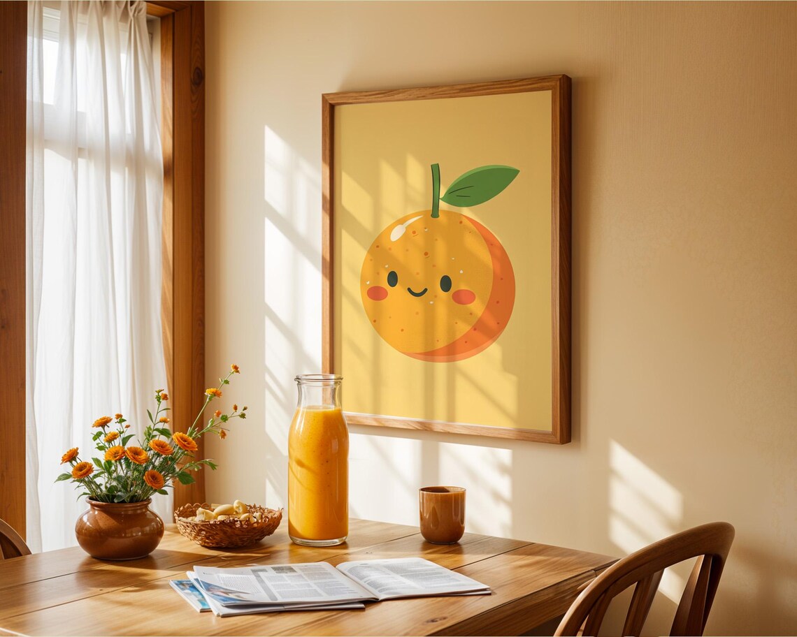 Adorable Orange Poster Wall Art For Home Kitchen Kids Room Decor - Image 3