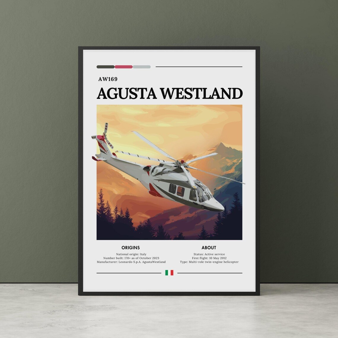 Agusta Westland Aw169 Poster, Italian Helicopter Print
