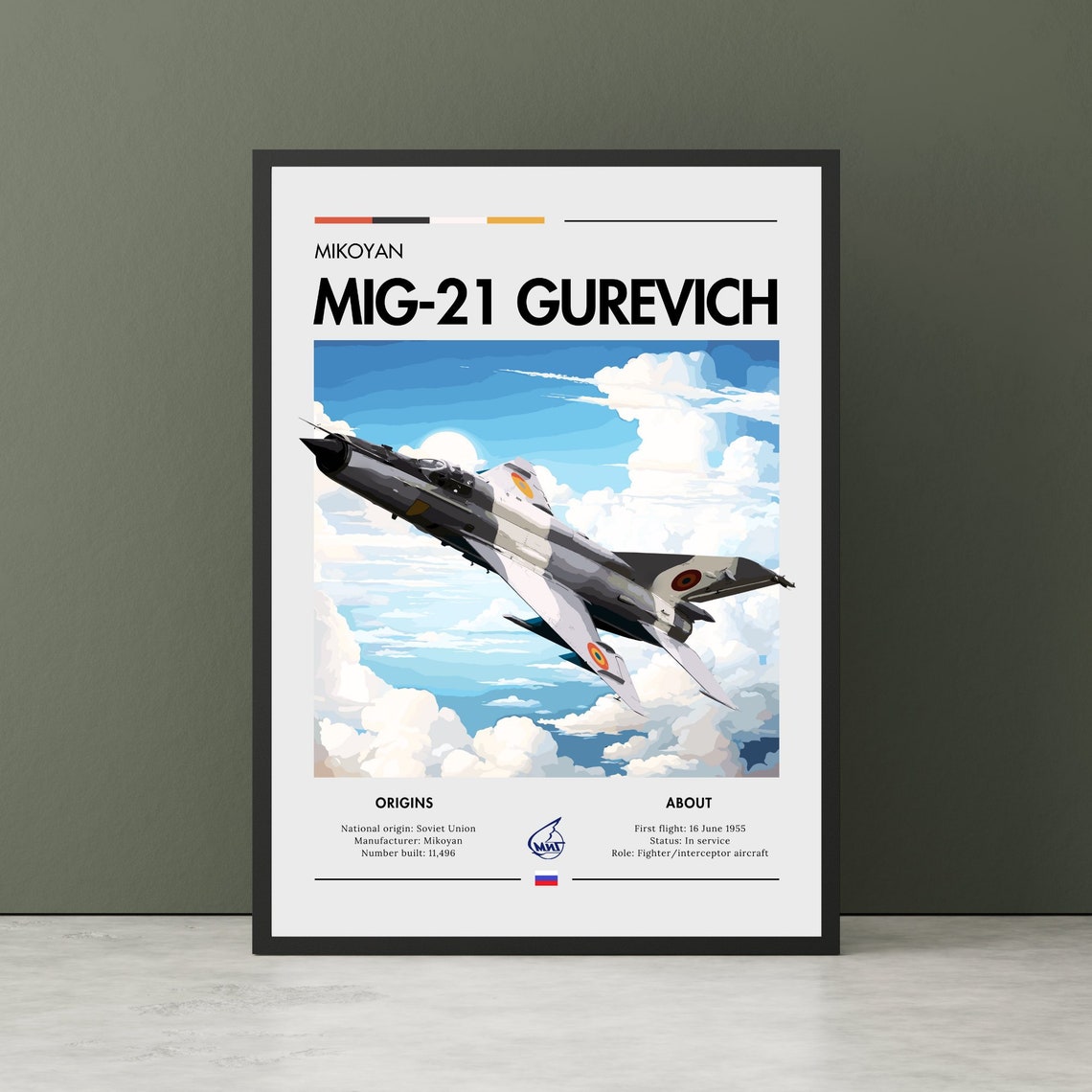 Mikoyan MiG-21 Gurevich Soviet Supersonic Fighter Jet Art Poster