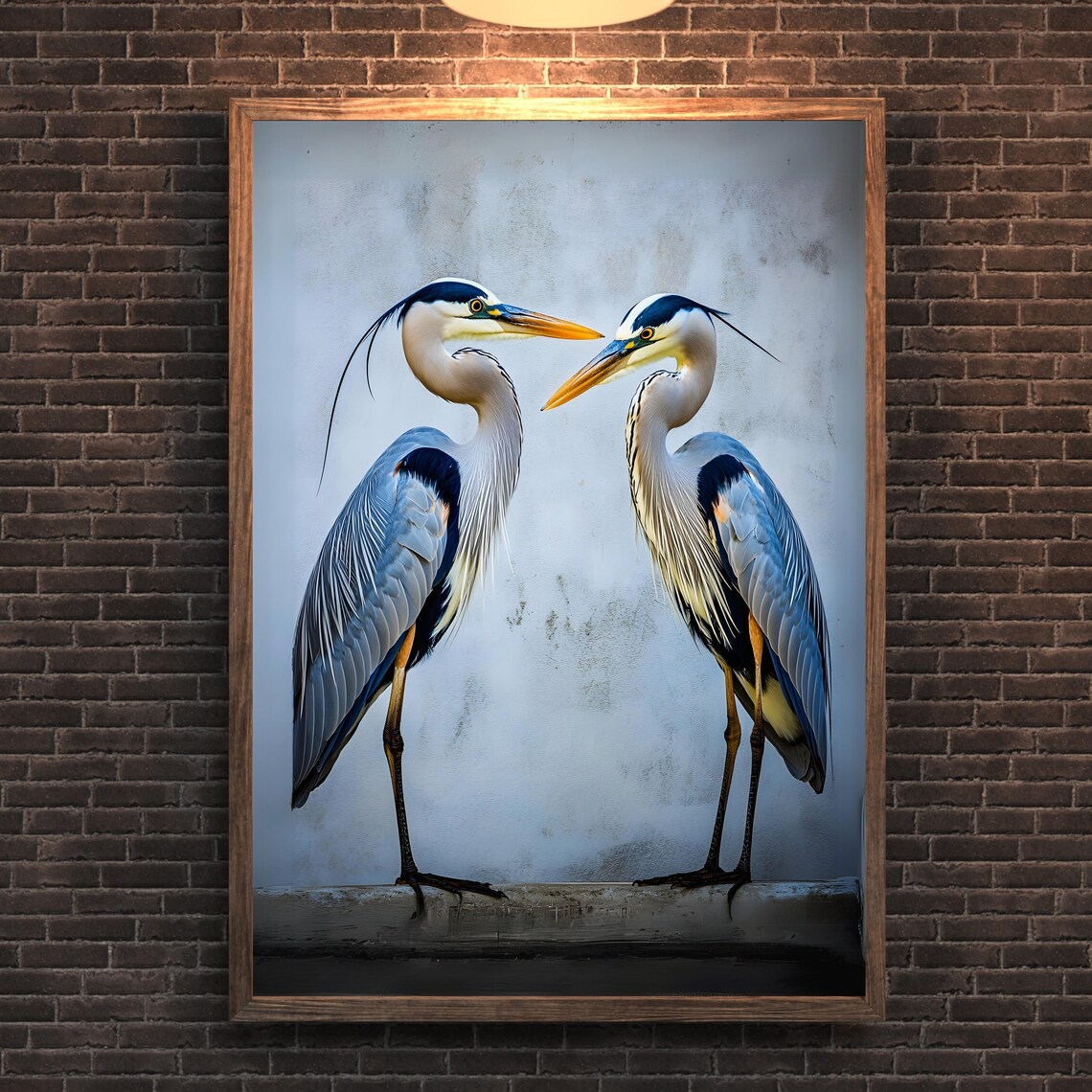 Two Blue Herons Facing Each Other In A Coastal Wildlife Photo Poster
