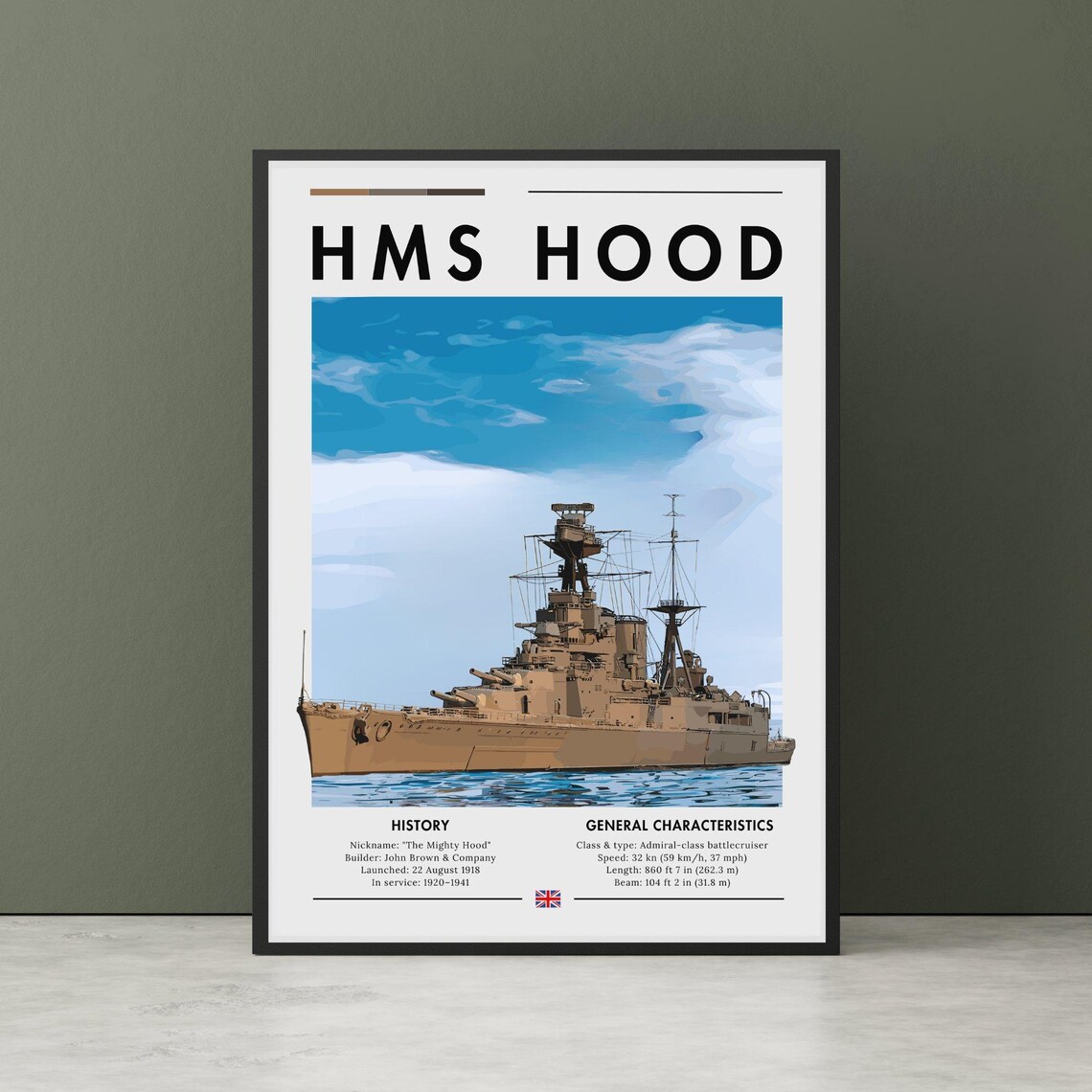 HMS Hood The Mighty Hood Royal Navy Battleship Maritime History Poster