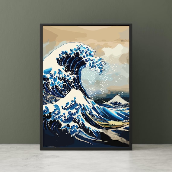 The Great Wave Off Kanagawa Hokusai Inspired Woodblock Poster