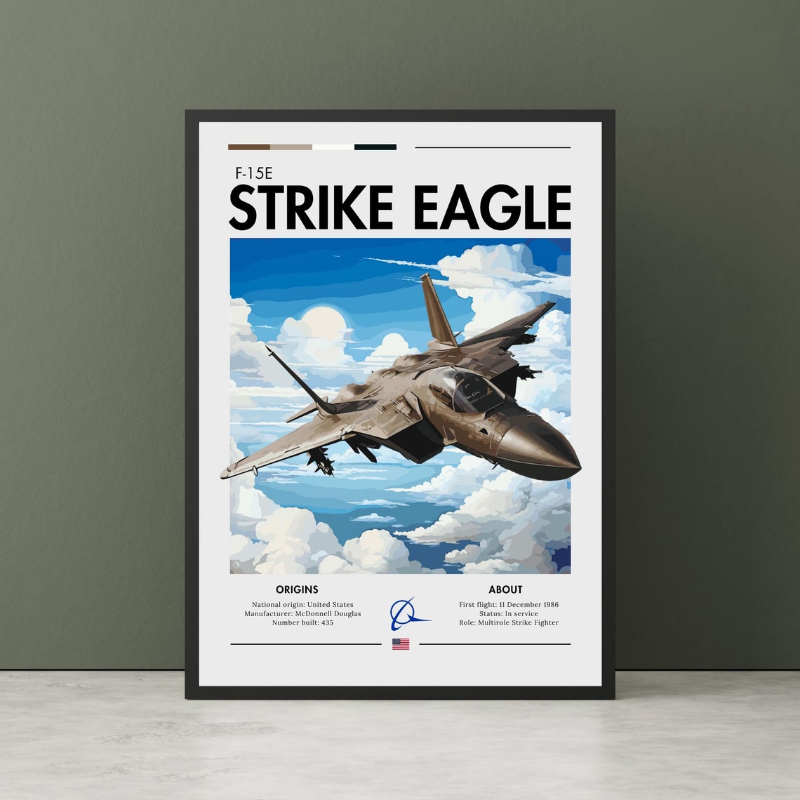 F-15E Strike Eagle American Multirole Fighter Jet Clouds Poster