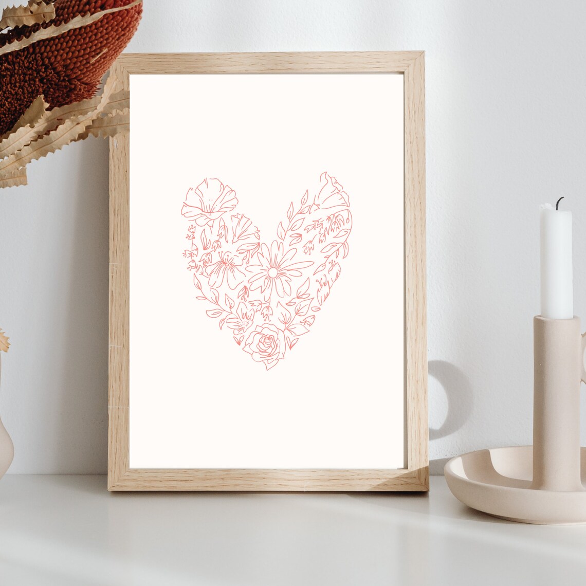 Floral Heart Line Art Print Romantic Red Flowers Love Wall Decor Gift - Image 4