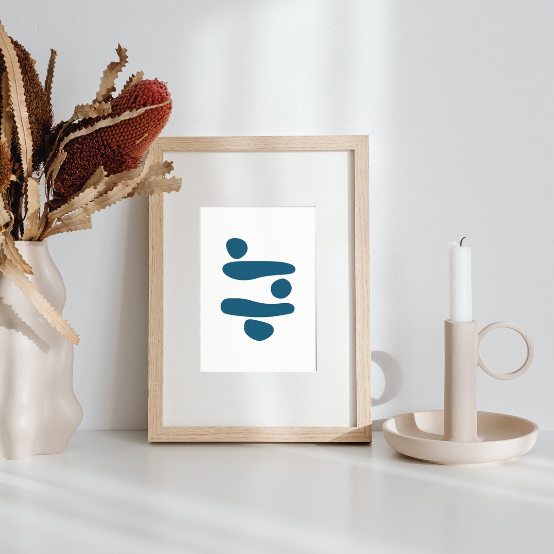 Blue Balancing Stones Zen Wall Art Abstract Meditation Stone Decor - Image 3
