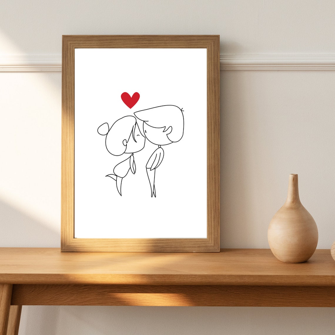 Couple Kissing Line Art Print Red Heart Romantic Love Wall Decor Gift - Image 3