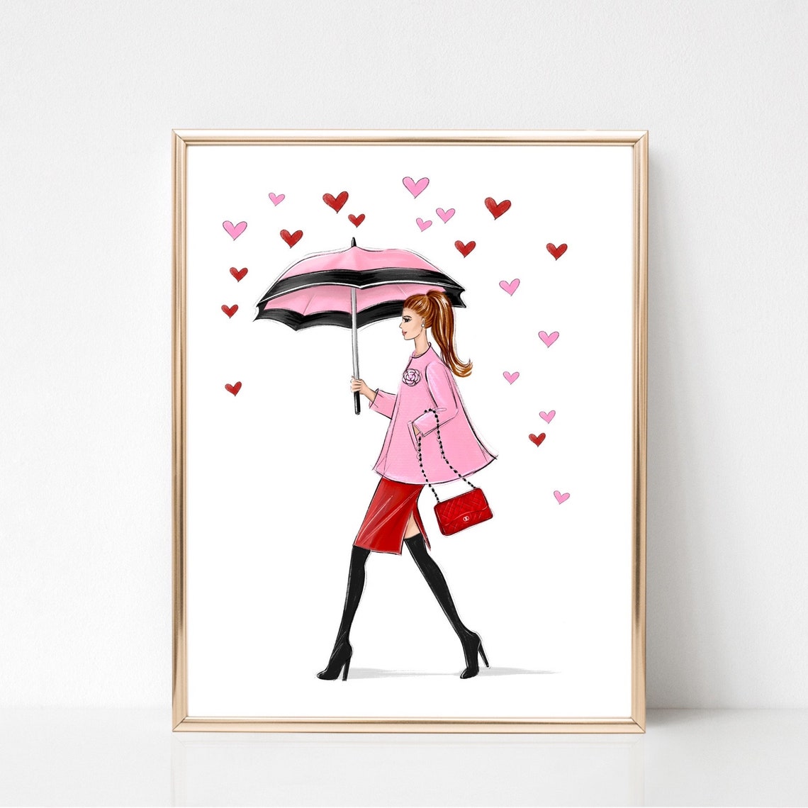 Heart Rain Fashion Girl Art Print Galentines Print Love Art Print Feminine Art Print Girly Wall Decor Valentines Day Gift For Her - Image 4