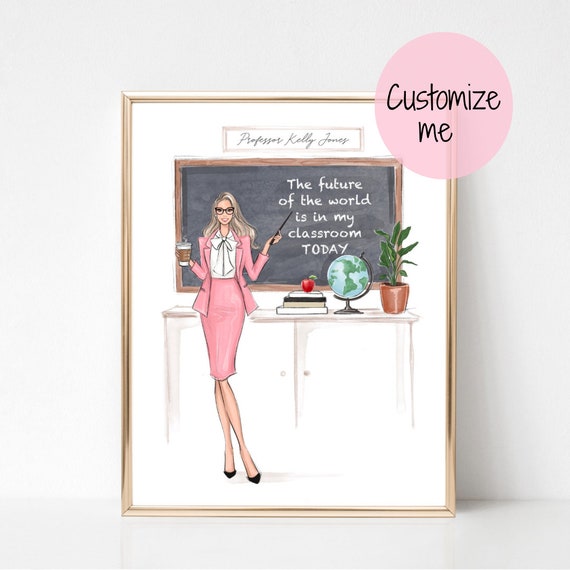 Personalized Name Teacher Art Print Fashion Illustration Teacher Art Print Art Teacher Gift School Art Print Girly Fashion Sketch