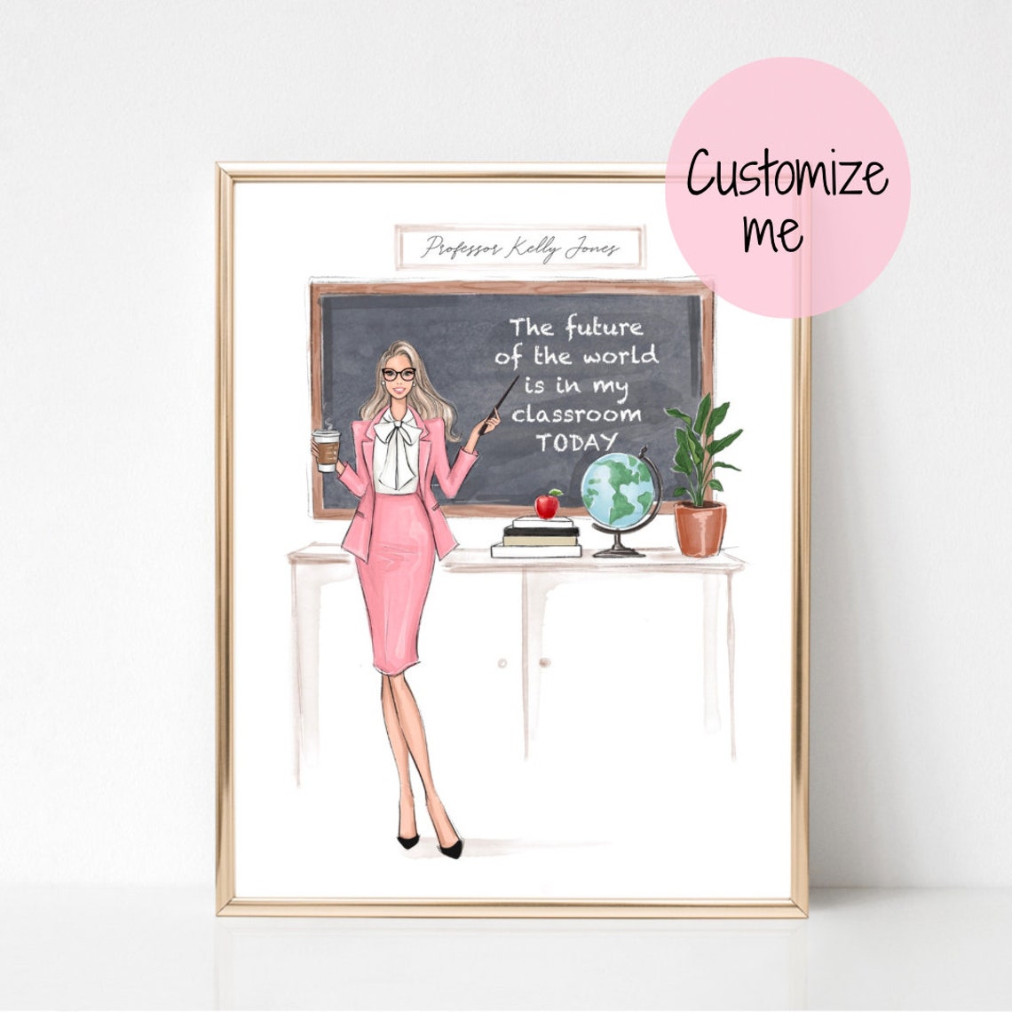 Personalized Name Teacher Art Print Fashion Illustration Teacher Art Print Art Teacher Gift School Art Print Girly Fashion Sketch