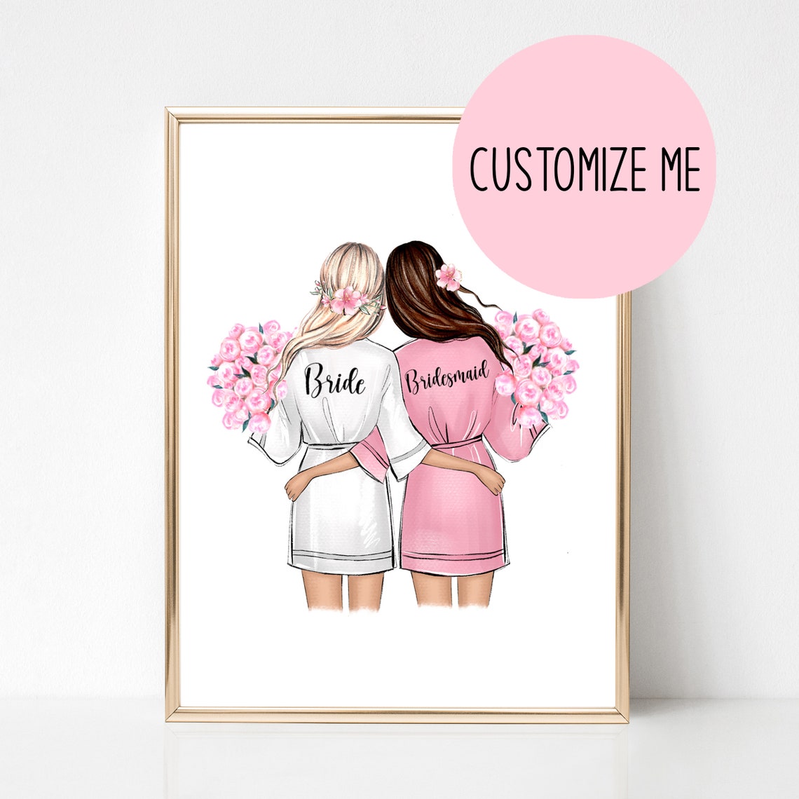 Bride and Bridesmaid Robes Champagne Fashion Illustration Poster - Image 5